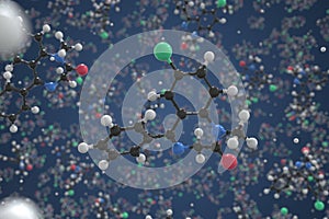 Valium molecule made with balls, conceptual molecular model. Chemical 3d rendering photo