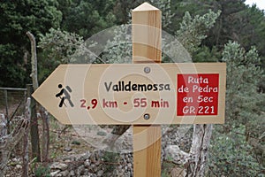 Valldemossa, Spain - 11 June, 2023: Signpost on the GR221 Trail in Mallorca's Tramuntana Mountains photo