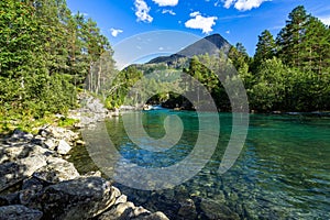 Valldola River in the beautiful nature of Valldalen Valley, Sunnmore More og Romsdal, Norway