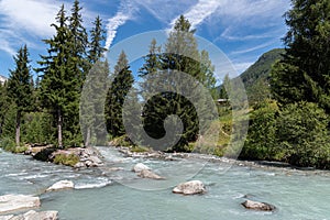 Valle d'Aosta. La Thuile. Dora river of Verney