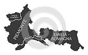 Valle D Aosta - Piemonte - Liguria - Emilia - Romagna region map Italy