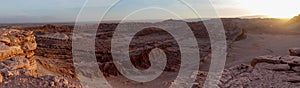 Valle Luna panorama of valley at sunset, chile, atacama desert