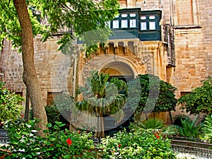 Valletta, capital city of Malta. Old house, door and courtyard