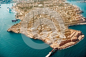 Valletta, the Capital City of Malta from view airplane harbor, capitol