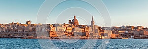 Valletta cityscape panorama at sunset, Malta