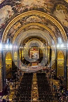 Valletta, Malta, 22 May 2022: Golden interior of St John`s Co-Cathedral