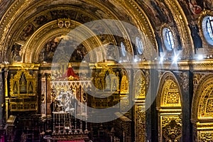 Valletta, Malta, 22 May 2022: Golden interior of St John`s Co-Cathedral