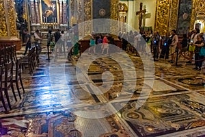 Valletta, Malta, 22 May 2022: Golden interior of St John`s Co-Cathedral