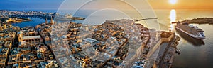 Valletta, Malta - Aerial panoramic view of Valletta with Mount Carmel church, St.Paul`s and St.John`s Cathedral