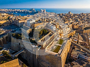 Valletta, Malta - Aerial skyline view of Valletta with Saluting Battery and Upper Barrakka Gardens photo