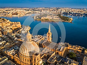 Valletta, Malta - Aerial view of Our Lady of Mount Carmel church, St.Paul`s Cathedral