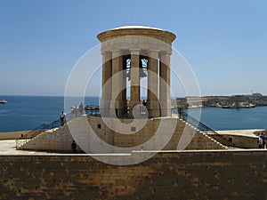 VALLETTA, MALTA - Jul 14, 2013: The Siege Bell memorial, located in Valletta, at the entrance of the Grand Harbour