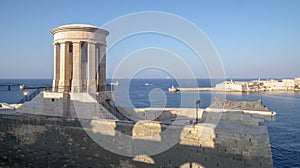 Siege Bell War Memorial and War siege Memorial near to Park Lower Barrakka Gardens in Valletta city, Malta