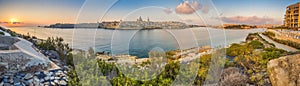 Valletta, Malta - Panoramic skyline view of the ancient city of Valletta with St.Pau`s Cathedral