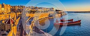 Valletta, Malta - Panoramic skyline view of Valletta and the Grand Harbor