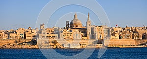 Valletta, Malta, Skyline in the afternoon with the dome of the Carmelite Church and the tower of St Paul`s