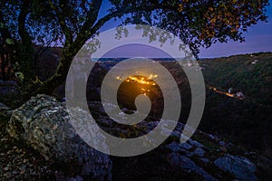 Valley of Autoire at night in the Causses du Quercy region in France photo