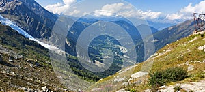 Valley of Chamonix from Refuge Plan du Aiguille, midpoint to the Aiguille du Midi mountain