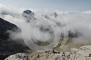 Valley covered by clouds in the Lienz Dolomites, Austria