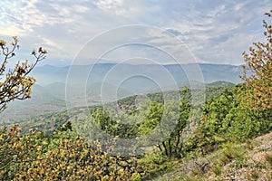 Valley at Demerdzhi Mountain Under Cloudy Sky and Fog