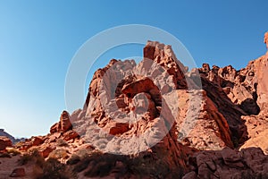 Valley of Fire - Panoramic view of red Aztek sandstone rock formations in Petroglyph Canyon along Mouse Tank hiking trail, Nevada