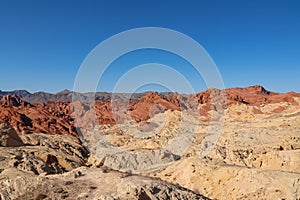 Valley of Fire - Scenic view of from Silica Dome viewpoint overlooking the Valley of Fire State Park in Mojave desert, Nevada, USA