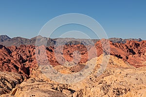 Valley of Fire - Scenic view of from Silica Dome viewpoint overlooking the Valley of Fire State Park in Mojave desert, Nevada, USA