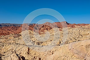 Valley of Fire - Scenic view of from Silica Dome viewpoint overlooking the Valley of Fire State Park in Mojave desert, Nevada, USA