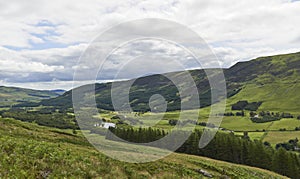 The Valley Of Glen Clova high up in the Angus Glens with the Hill Farms and river on the Valley Floor.