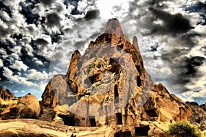 Valley of Goreme in Cappadocia (Central Anatolia Turkey). Ancient rock-cut Christian Byzantine churches.