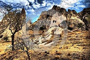 Valley of Goreme in Cappadocia (Central Anatolia Turkey). Ancient rock-cut Christian Byzantine churches.