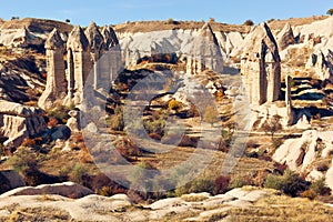 Valley Görkündere in Cappadocia, beautiful Fairy Chimneys - picturesque extraordinary naturally formed, towering rock formations