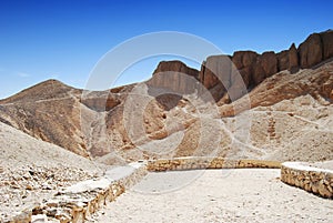 The valley of the kings in the desert at Thebes near Luxor, Egypt