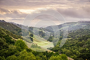 Valley in Las Trampas Regional Wilderness Park on a cloudy day, Contra Costa county, East San Francisco bay, California