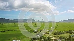 Valley with Modern Wind Power Stations Aerial View