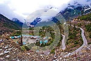 Spiralling roads on the way to Gurudongmar lake, Sikkim, India. An army camp in the midst of harsh nature protecting India photo