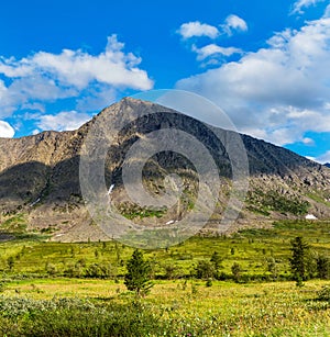 Valley and mountains in the subpolar urals on a summer day photo