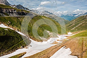 Valley near top of Furka pass, road on the left