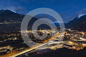 Valley at night of Swiss Alps