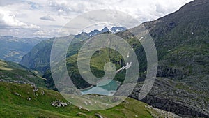 Valley with Pasterze Glacier reservoir at Grossglockner high alpine road in Austriahe Tauern, Austria.