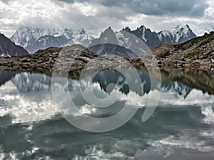 Valley of Reflections: Lac Blanc on Mountain Trail, Chamonix, France photo