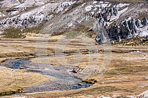 Valley with Rock formations at Salinas y Aguada Blanca, Peru