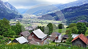 Valley Seeztal and the town of Walenstadt, on the shore of Lake Walensee