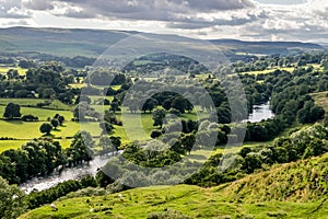 A valley with sheep and rain clouds