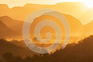 A valley at sunset near Mulege in Baja