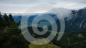 Valley view into Austria at the Rossfeld Panorama road in the Bavarian Alps in Germany