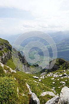 Valley view from Hinterrugg mountain  in canton St. Gallen in Switzerland.