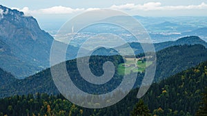 Valley view at the Rossfeld Panorama road in the Bavarian Alps in Germany