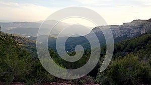 Valley view at sunset from mountain range