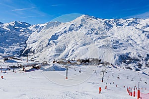 Valley view of Val Thorens. Village of Les Menuires